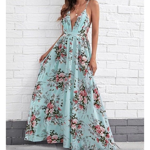 Cupshe boho crisscross Floral Maxi Dress for beach party summer size Small - Picture 1 of 12